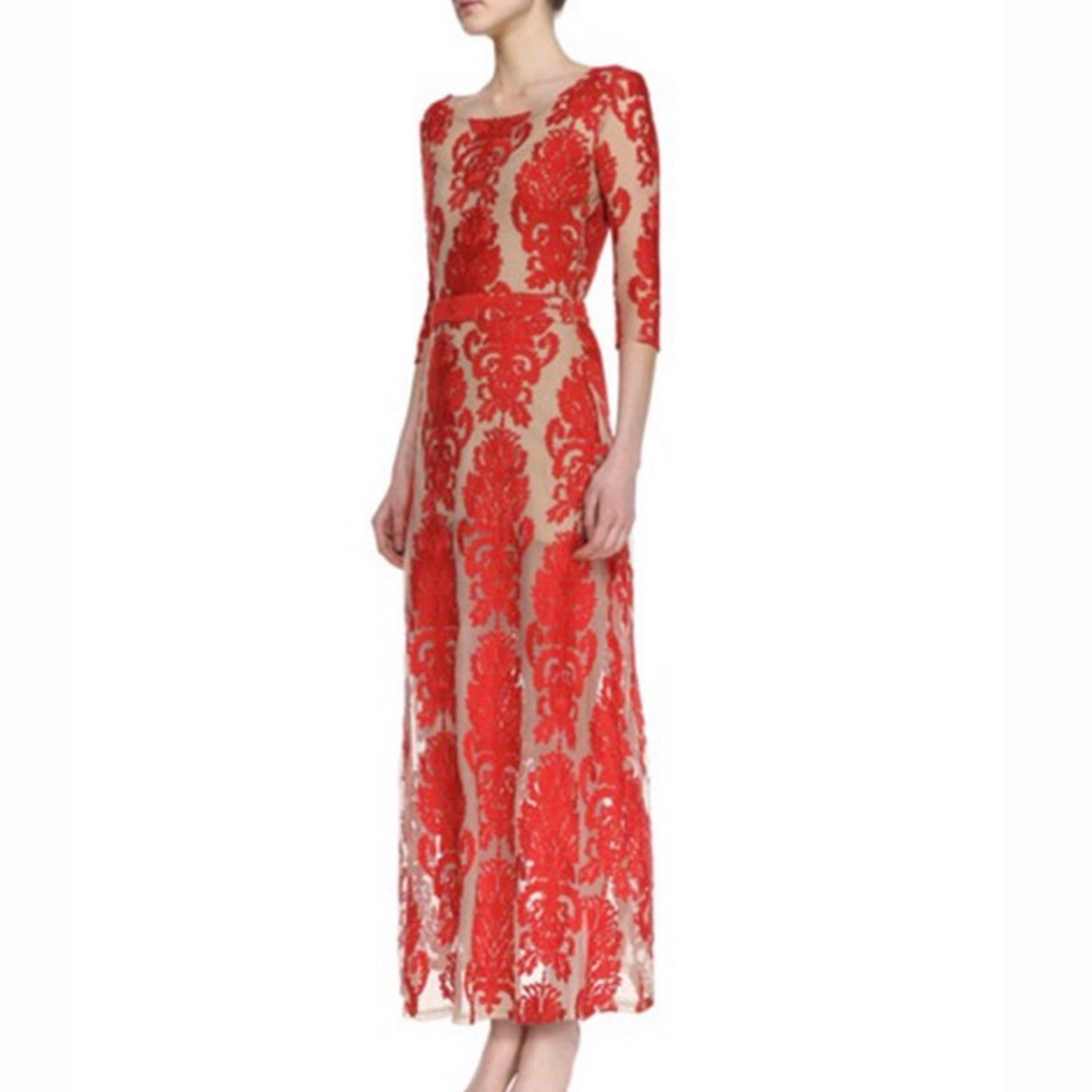 For Love & Lemons Red Lace Low-back Dress